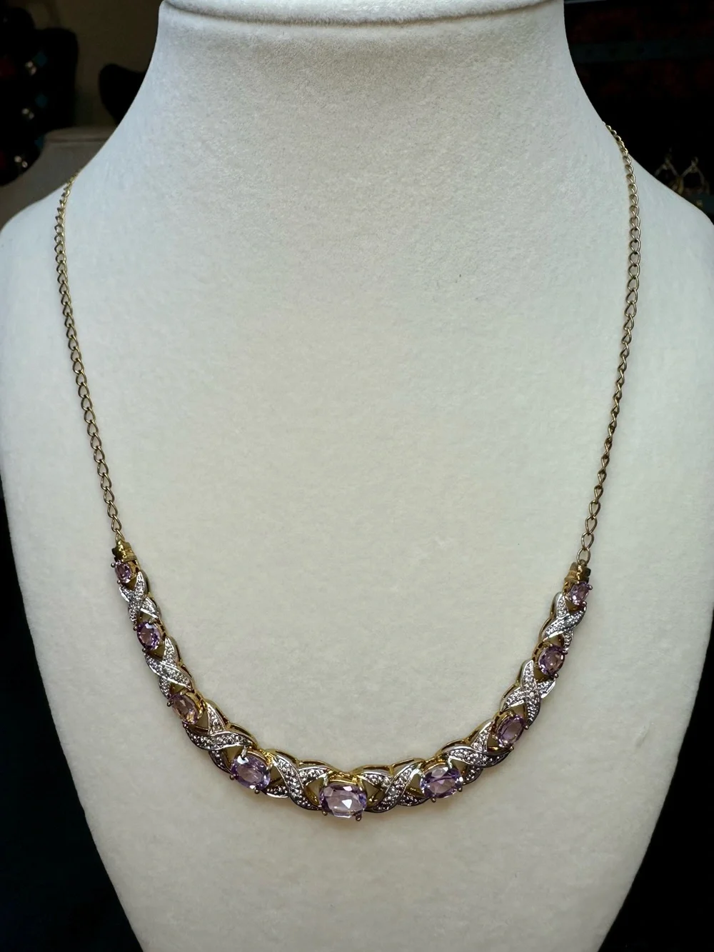 Gold-Tone Amethyst Chain Necklace with Crystal Accents
